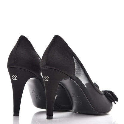 Chanel Mesh Satin Bow CC Pumps 39 Black 4 of 8
