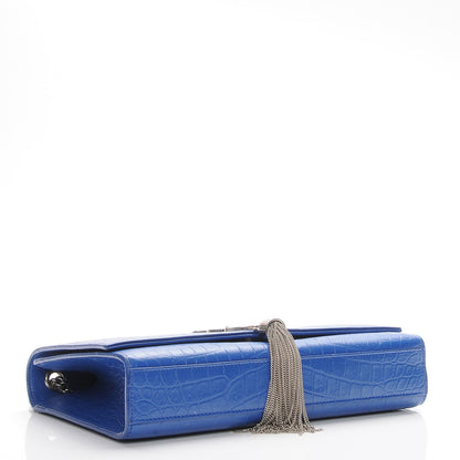 Saint Laurent Calfskin Crocodile Embossed Medium Classic Monogram Kate Tassel Satchel Bleu Majorelle 4 of 7