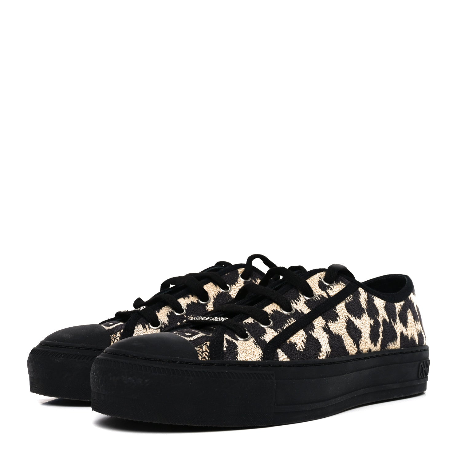 Christian Dior Canvas Leopard Print Embroidered Womens Walk'N'Dior Low Top Sneakers 38 Natural 4 of 8
