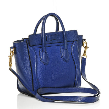 Celine Drummed Calfskin Nano Luggage Indigo 3 of 8