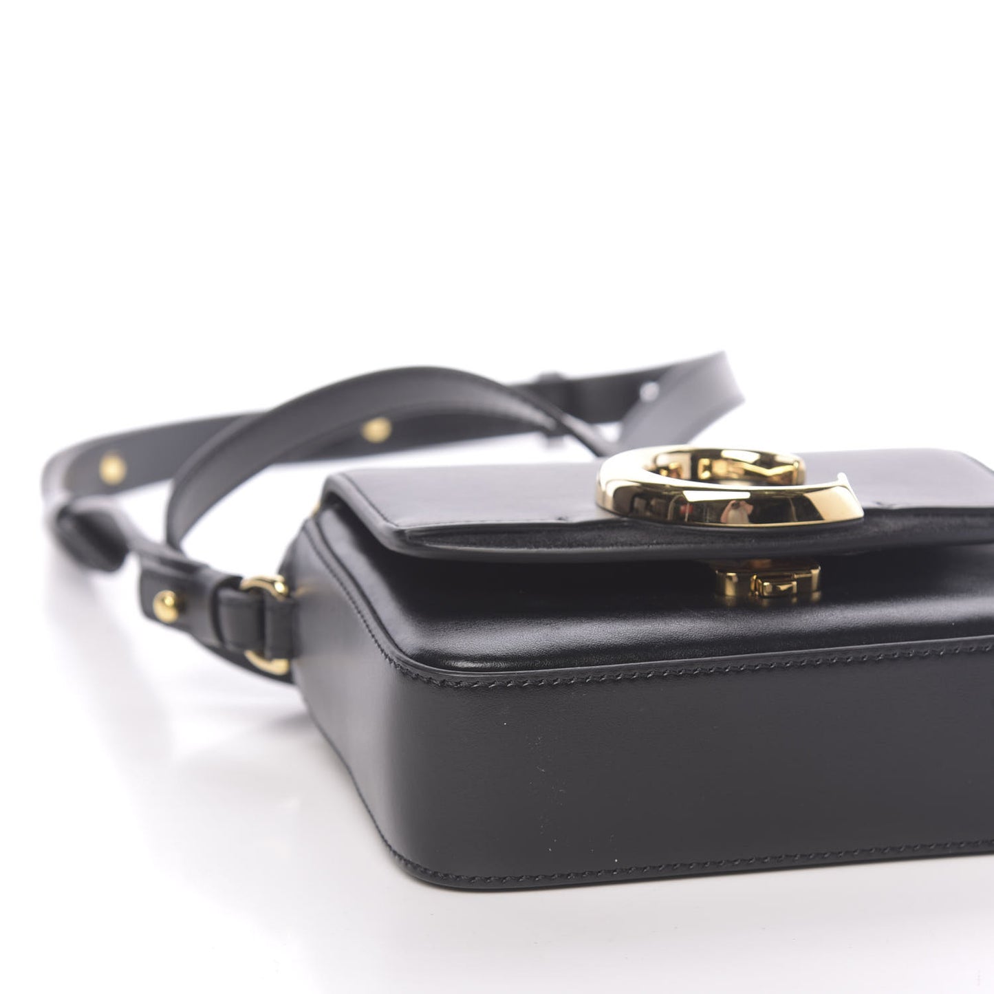 Shiny Calfskin Suede Mini C Double Carry Black