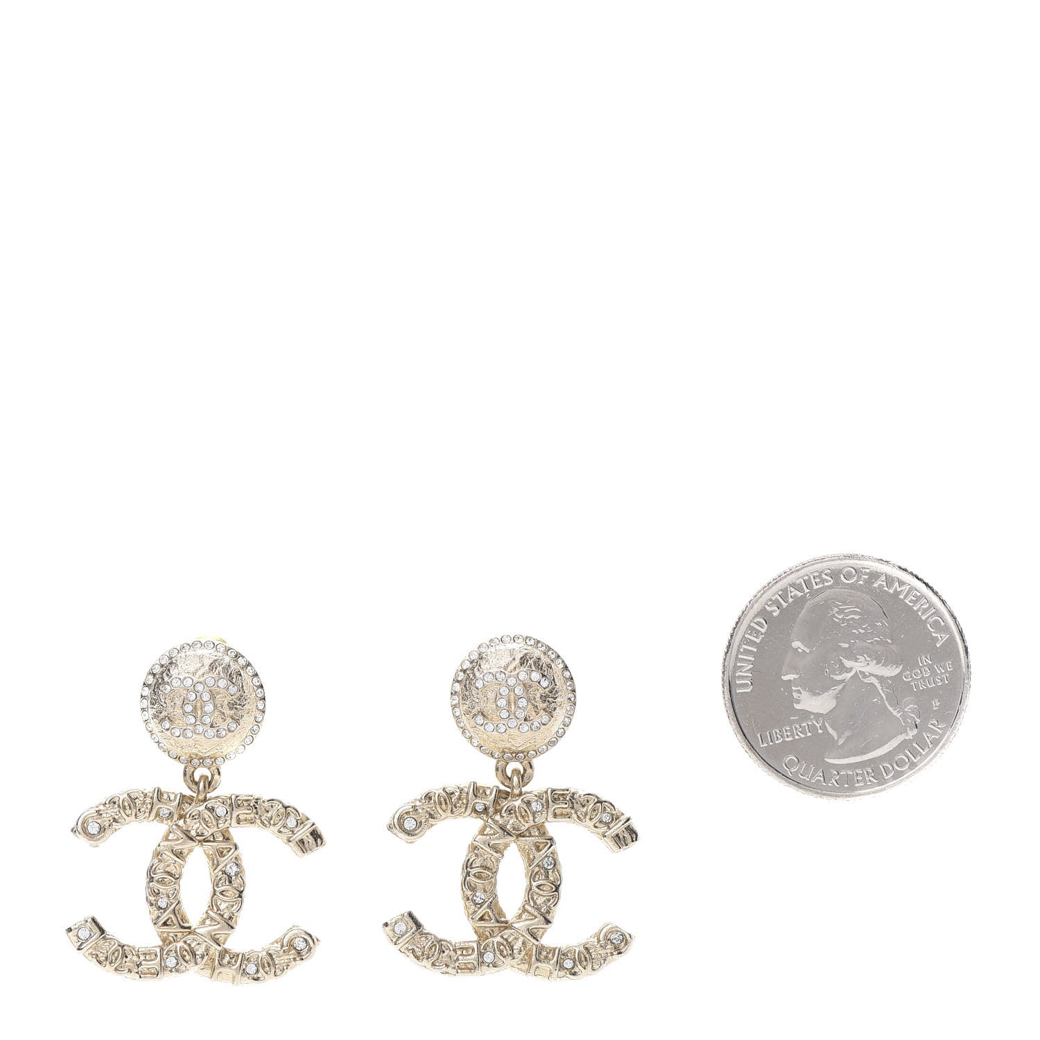 Chanel Crystal CC Drop Logo Earrings Gold 2 of 5