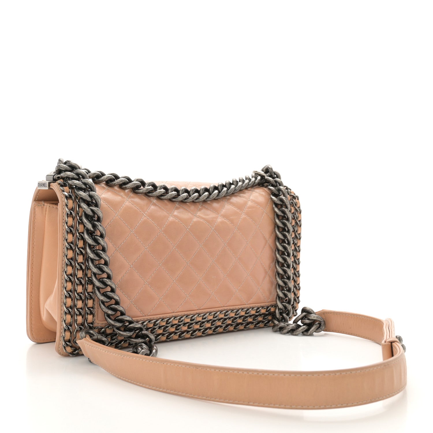 Chanel Glazed Calfskin Quilted Medium Boy Chained Flap Beige 3 of 13