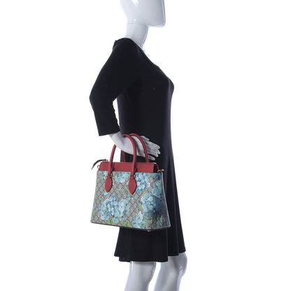 Gucci GG Supreme Monogram Blooms Medium Zip Top Tote Beige Blue Navy Hibiscus Red 3 of 14