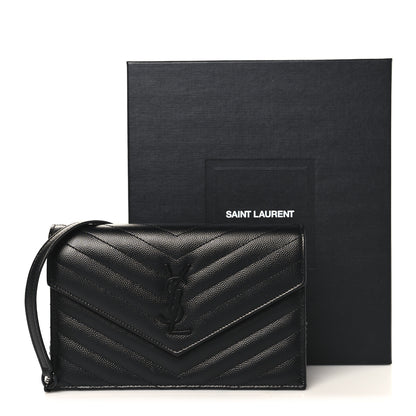 Saint Laurent Grain De Poudre Matelasse Chevron Monogram Monochrome Envelope Chain Wallet Black 10 of 10
