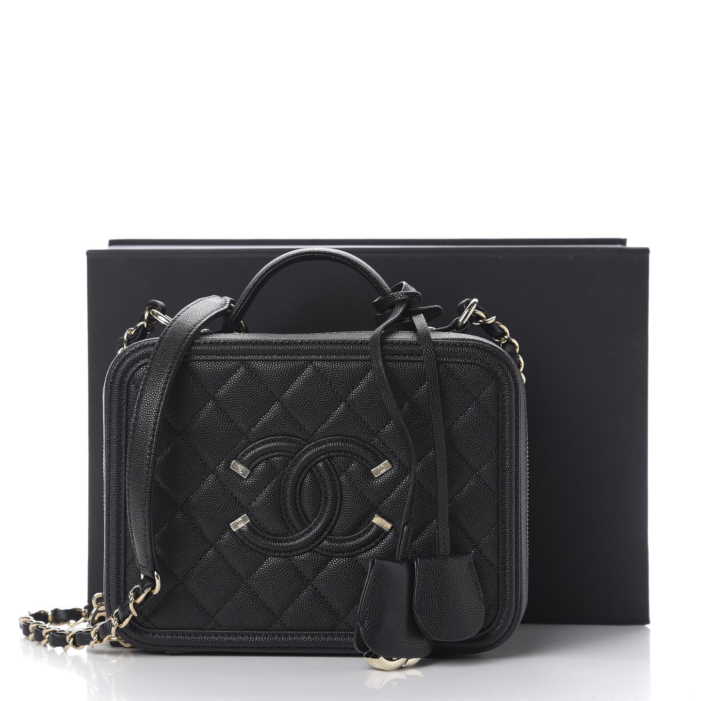 Caviar Quilted Medium CC Filigree Vanity Case Black