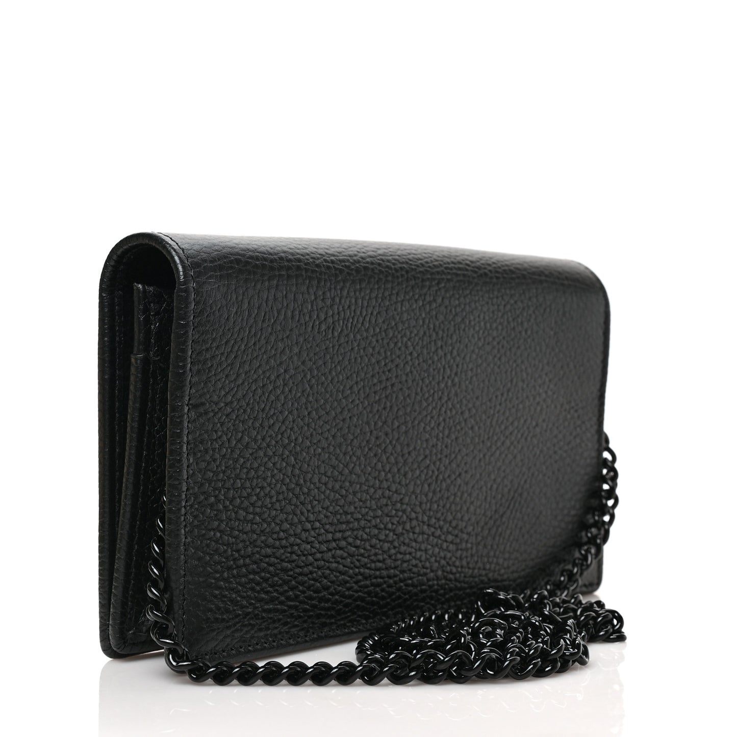 Dollar Calfskin Enamel Monochrome Mini GG Marmont Chain Wallet Black