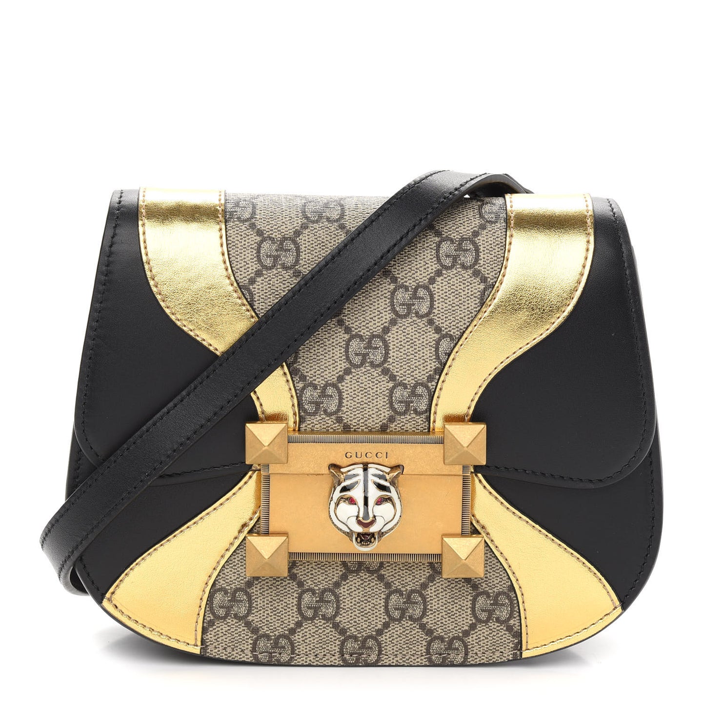 GG Supreme Monogram Small Osiride Shoulder Bag Black Gold