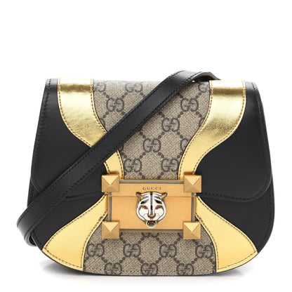 Gucci GG Supreme Monogram Small Osiride Shoulder Bag Black Gold 1 of 9