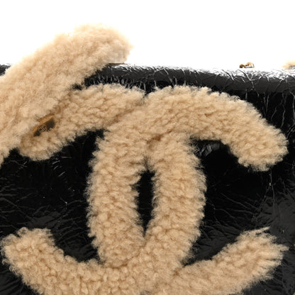 Chanel Shiny Crumpled Sheepskin Shearling CC Mania Flap Bag Black Beige 8 of 10