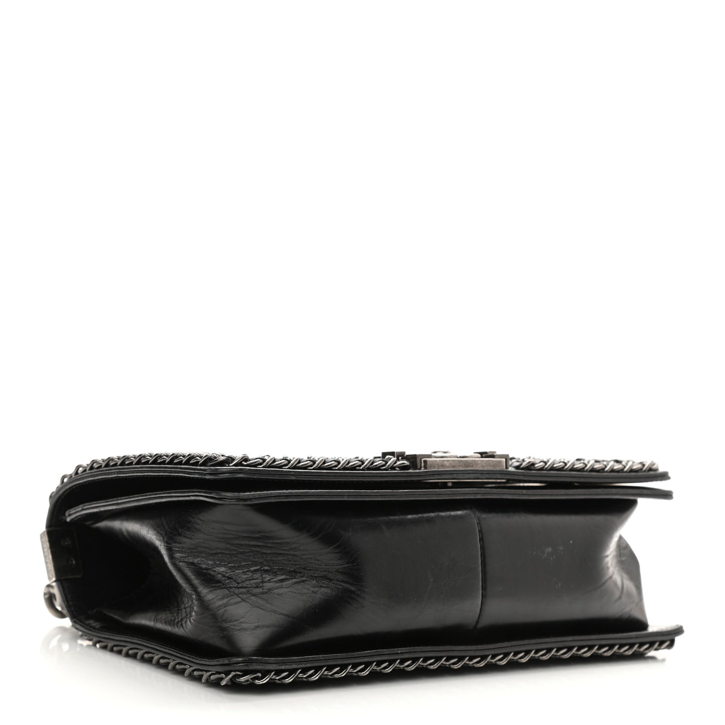 Glazed Calfskin Quilted Medium Boy Chained Flap Black