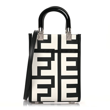 Fendi X MARC JACOBS Vitello King Plexiglass Logo Print Mini Fendi Sunshine Shopper Tote Black White 1 of 14