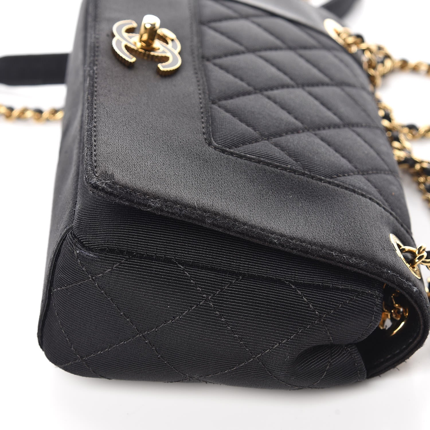 Chanel Grosgrain Satin Quilted Small Vintage Mademoiselle Flap Black 14 of 15