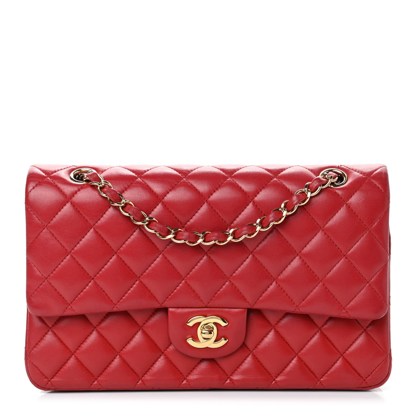 Lambskin Quilted Medium Double Flap Red