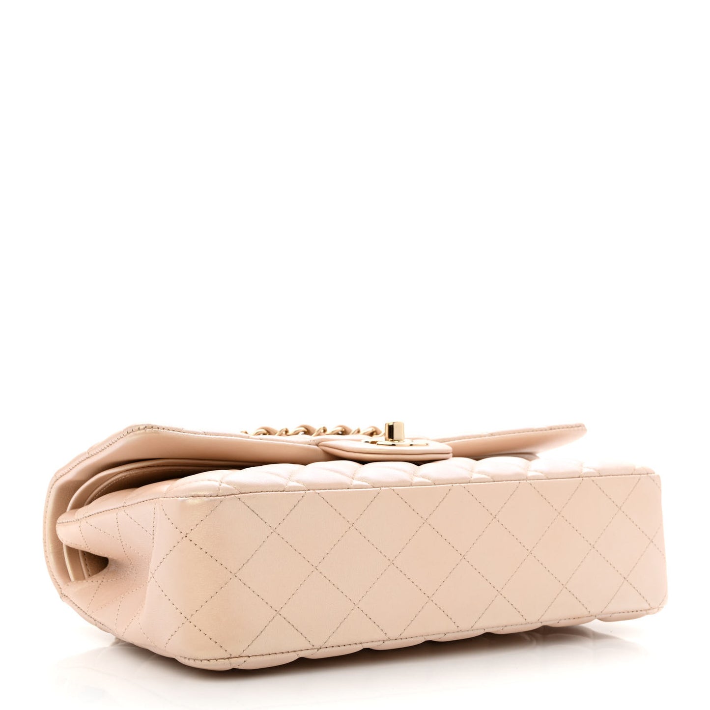 Iridescent Calfskin Quilted Medium Double Flap Beige