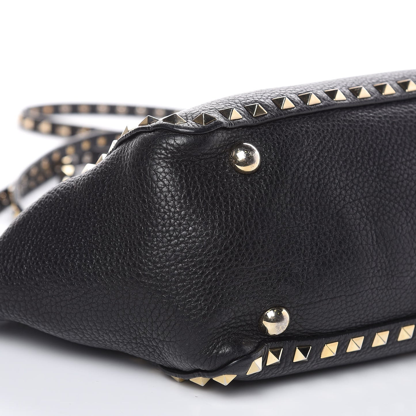 Grained Calfskin Small Rockstud Tote Black