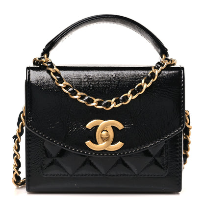 Chanel Shiny Lambskin Quilted Top Handle Card Holder On Chain Black 1 of 11