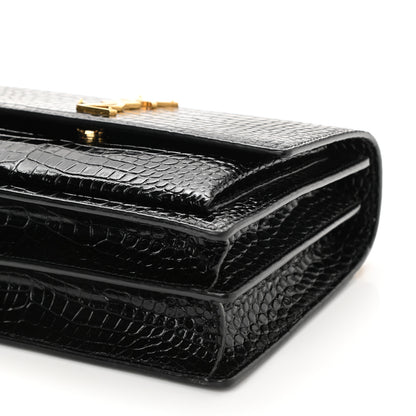 Saint Laurent Calfskin Crocodile Embossed Medium Monogram Sunset Black 8 of 10