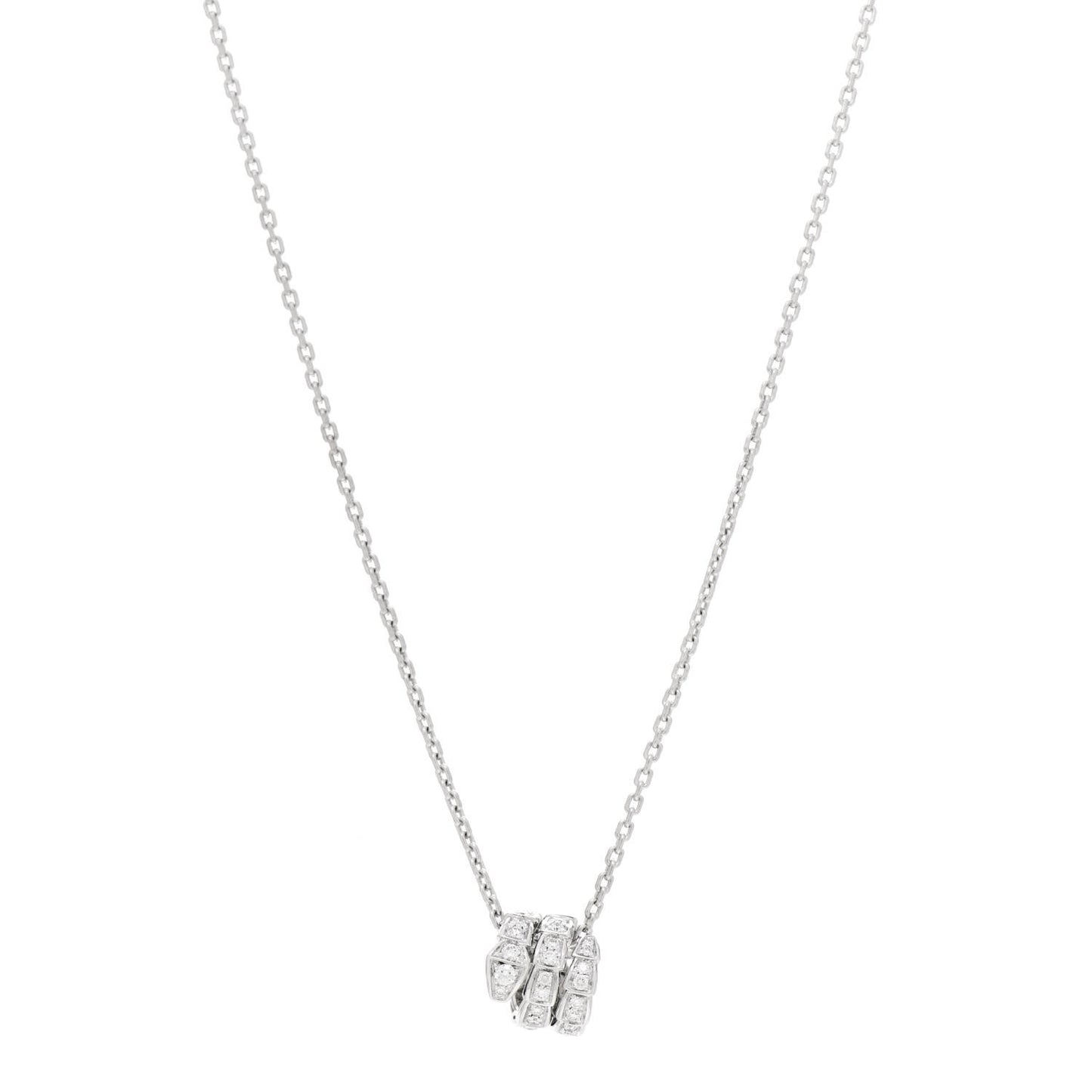 18K White Gold Diamond Serpenti Viper Pave Pendant Necklace