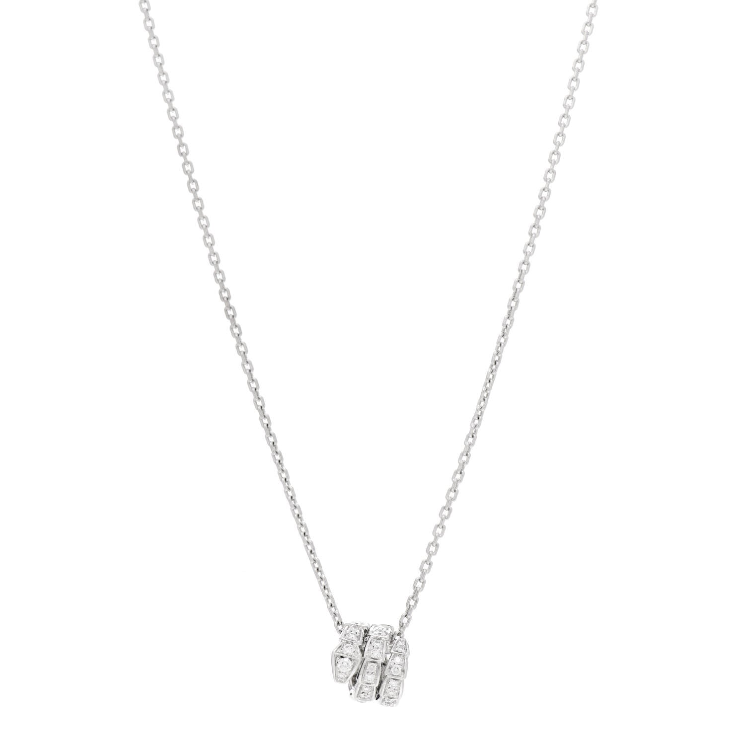 Bulgari 18K White Gold Diamond Serpenti Viper Pave Pendant Necklace 1 of 8