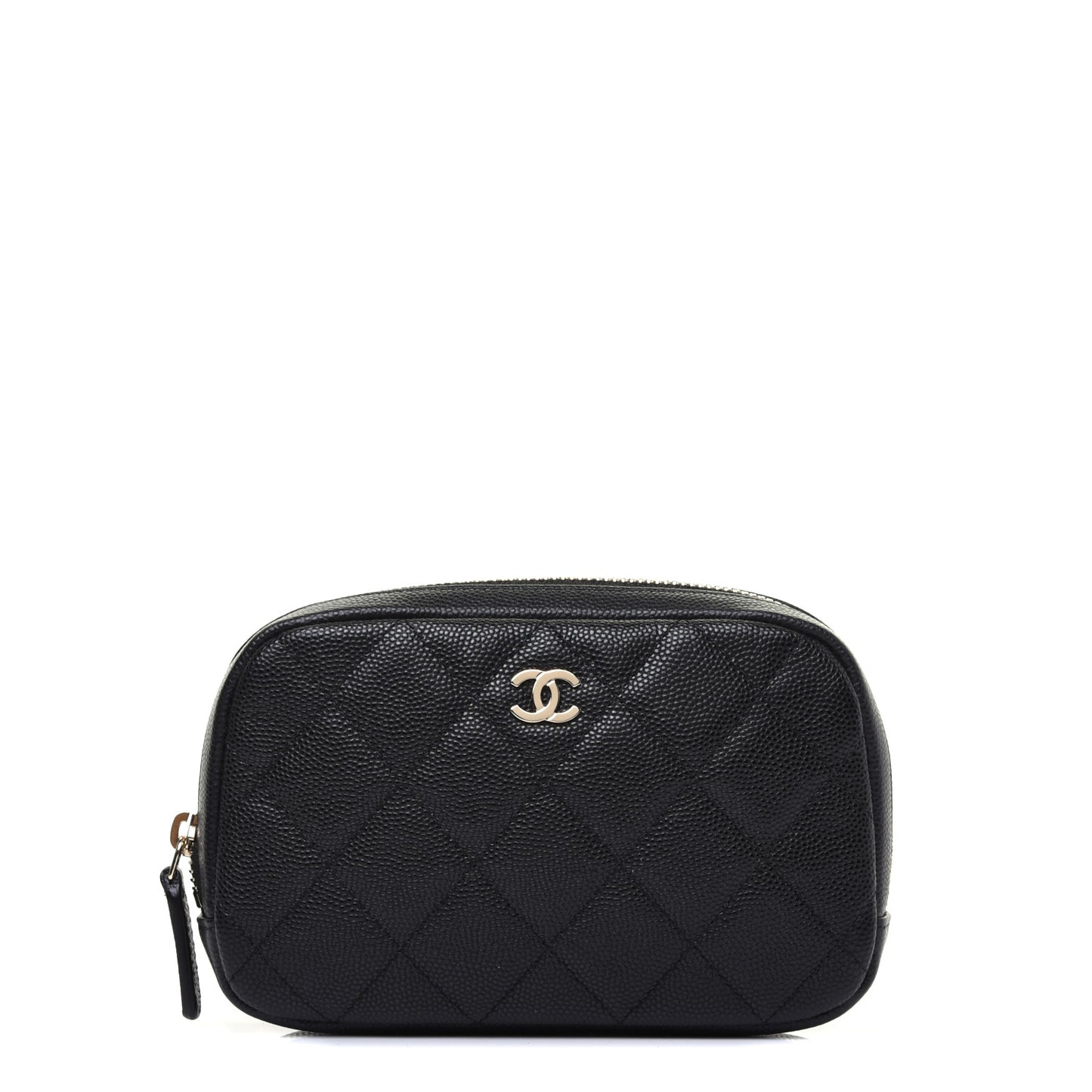 Caviar Quilted Small Curvy Pouch Cosmetic Case Black