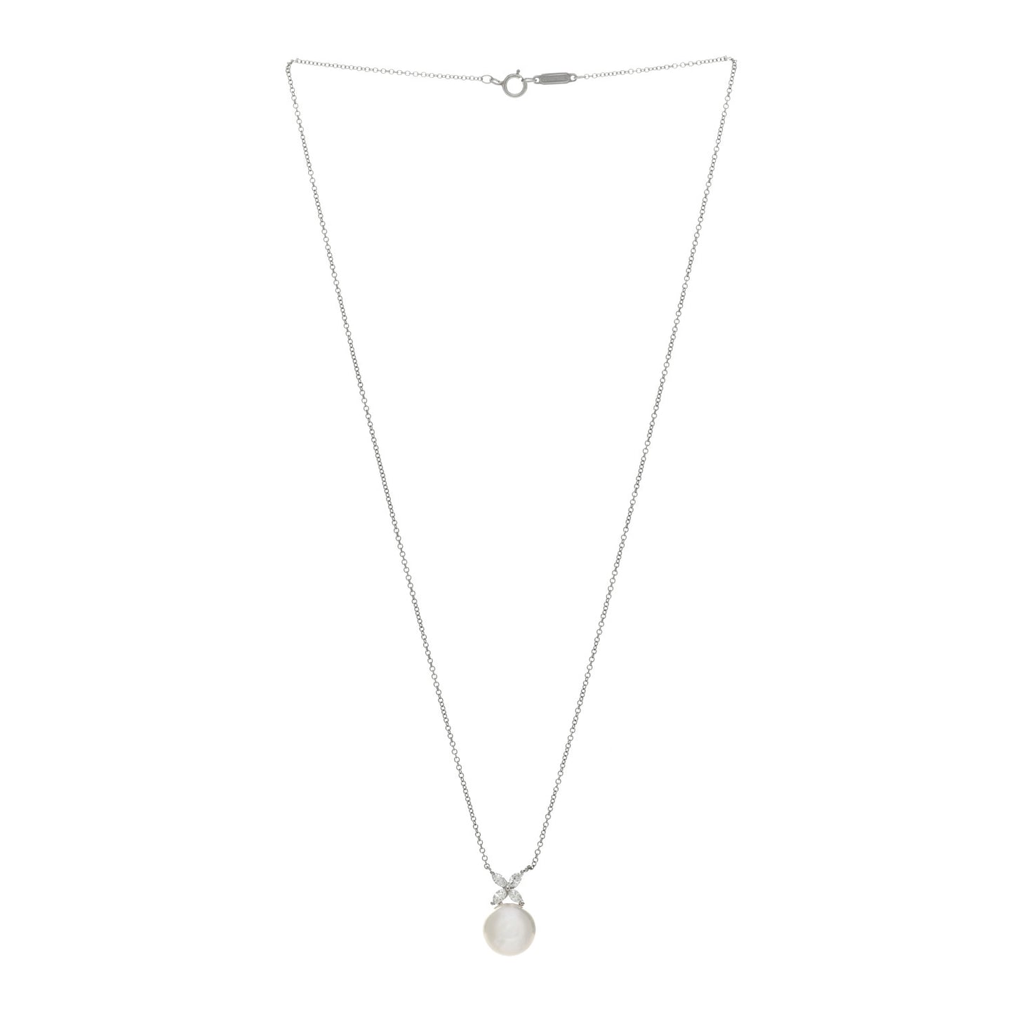 Platinum Pearl Diamond 10-11mm Victoria Pendant Necklace
