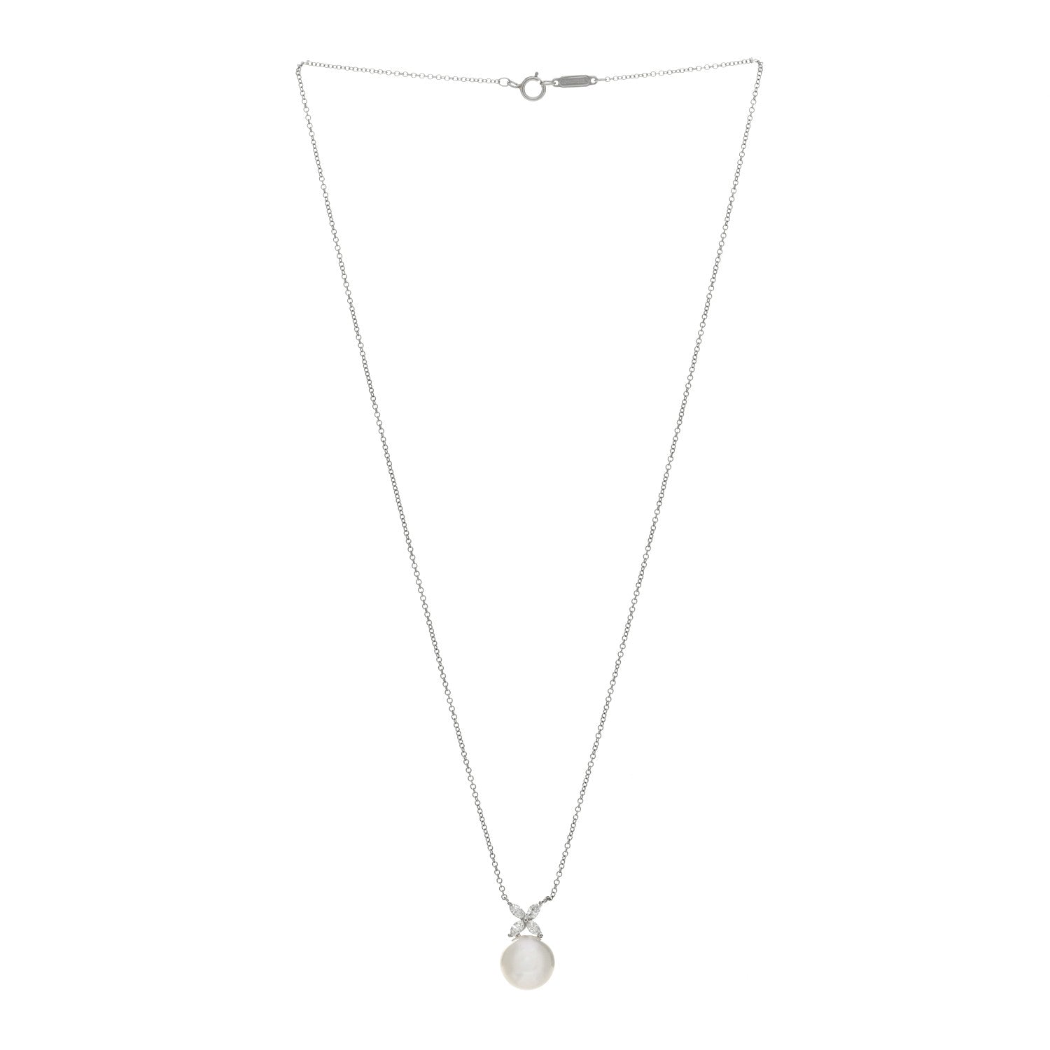 Tiffany Platinum Pearl Diamond 10-11mm Victoria Pendant Necklace 3 of 5