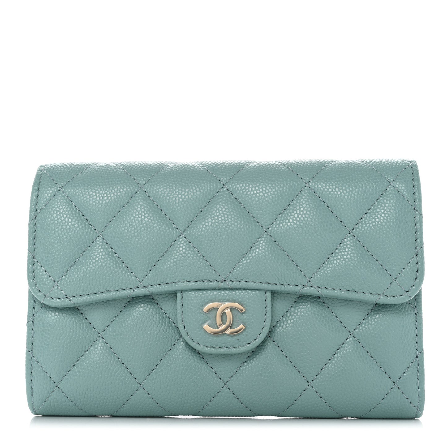 Caviar Quilted Medium Flap Wallet Light Blue