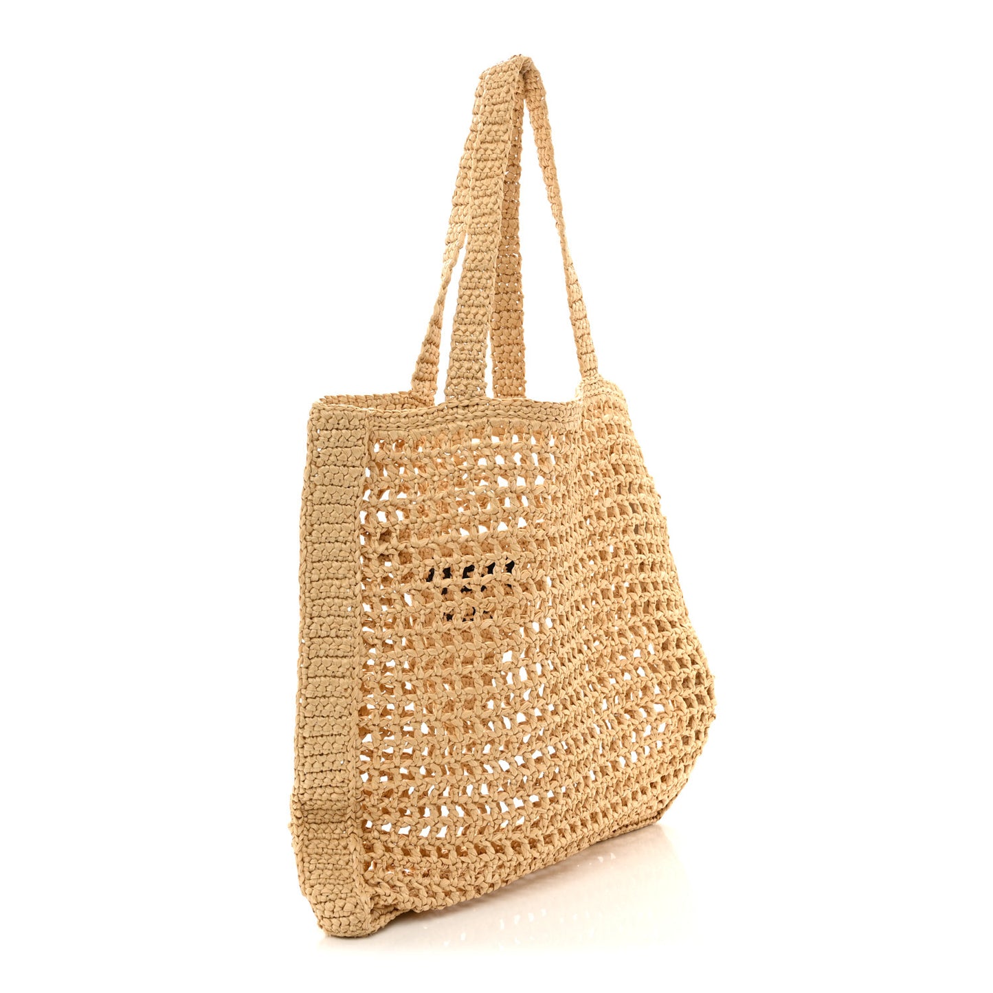 Yarn Raffia Effect Crochet Logo Embroidered Tote Bag Naturale