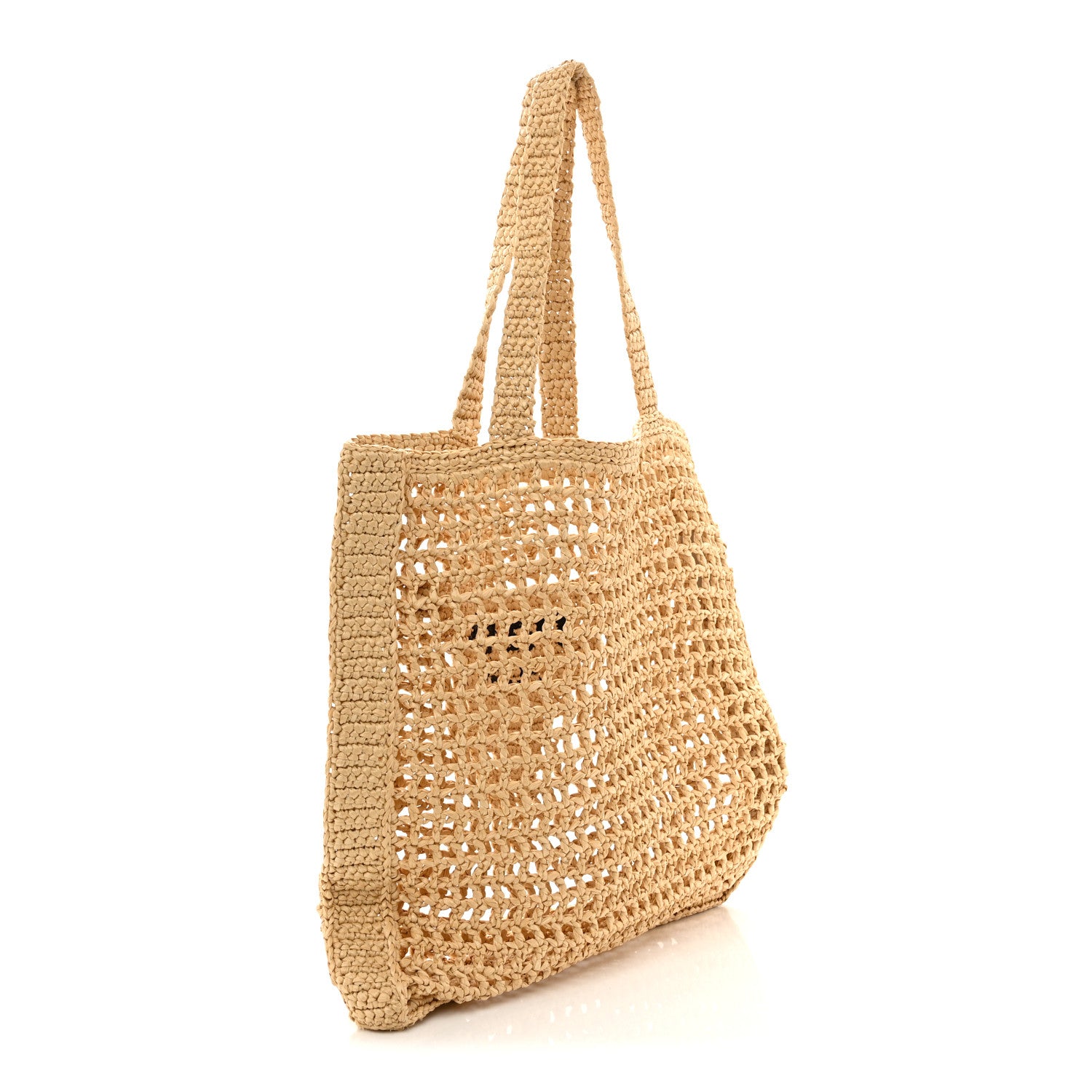 Prada Yarn Raffia Effect Crochet Logo Embroidered Tote Bag Naturale 3 of 9