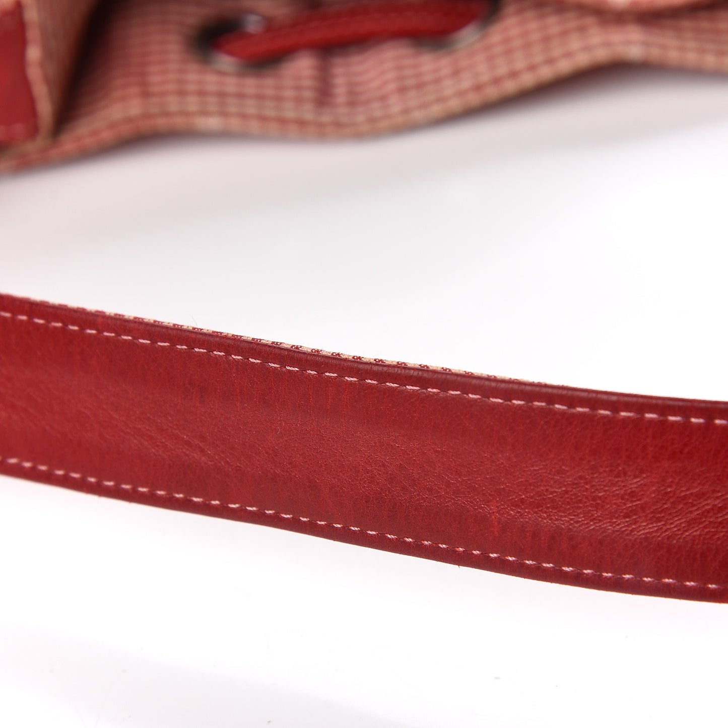 Toile Gingham Quilted Drawstring Bag Red