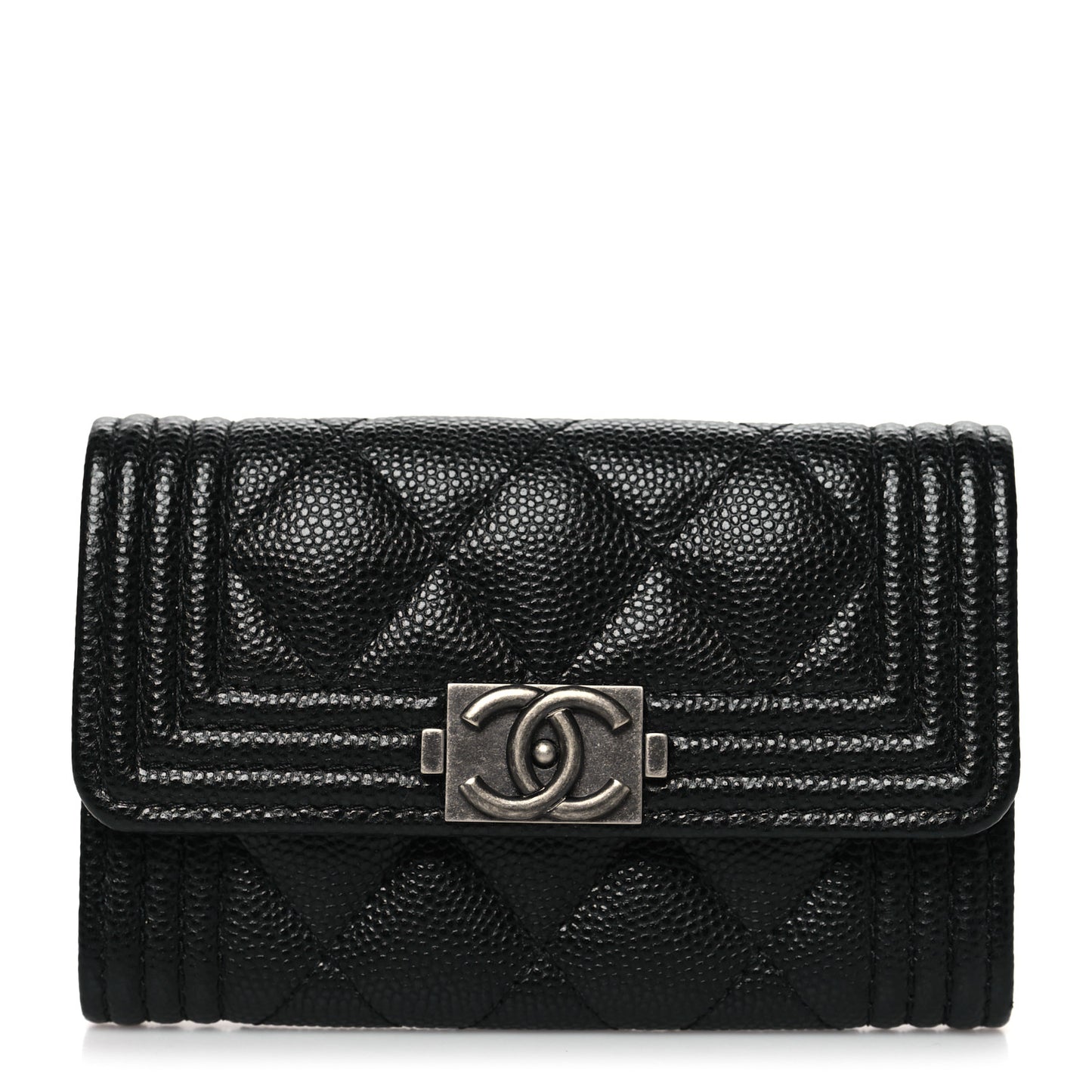 Caviar Quilted Boy Flap Card Holder Black