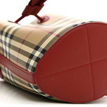 Burberry E-Canvas Vintage Check Mini Drawstring Bucket Bag Archive Beige Ruby Red 8 of 9