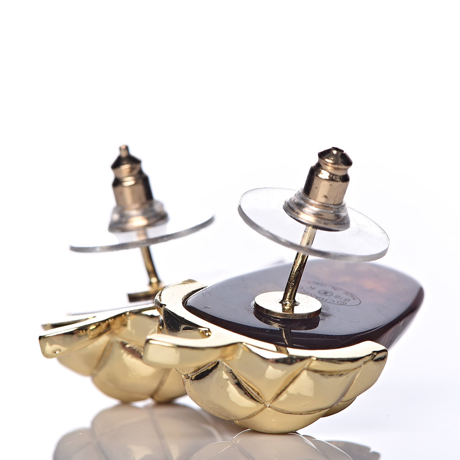 Chanel Resin CC Acorn Earrings Brown Gold 3 of 4