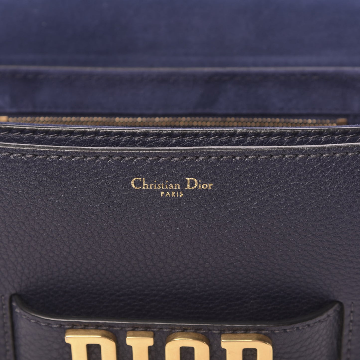 Grained Calfskin Dio(r)evolution Flap Bag Navy Blue