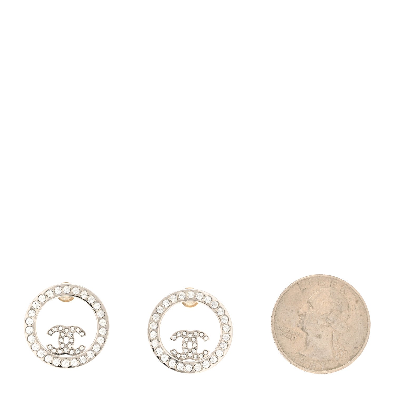 Chanel Crystal CC Round Earrings Silver 2 of 4