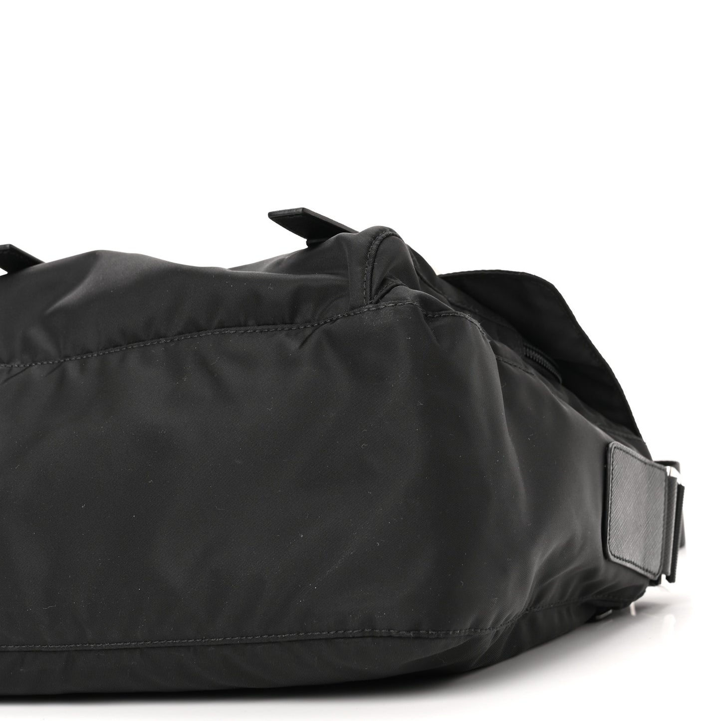 Re-Nylon Vela Saffiano Pocket Double Buckle Messenger Shoulder Bag Black
