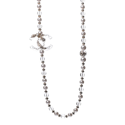 Chanel Resin Pearl Crystal CC Long Necklace Transparent Gold 1 of 6