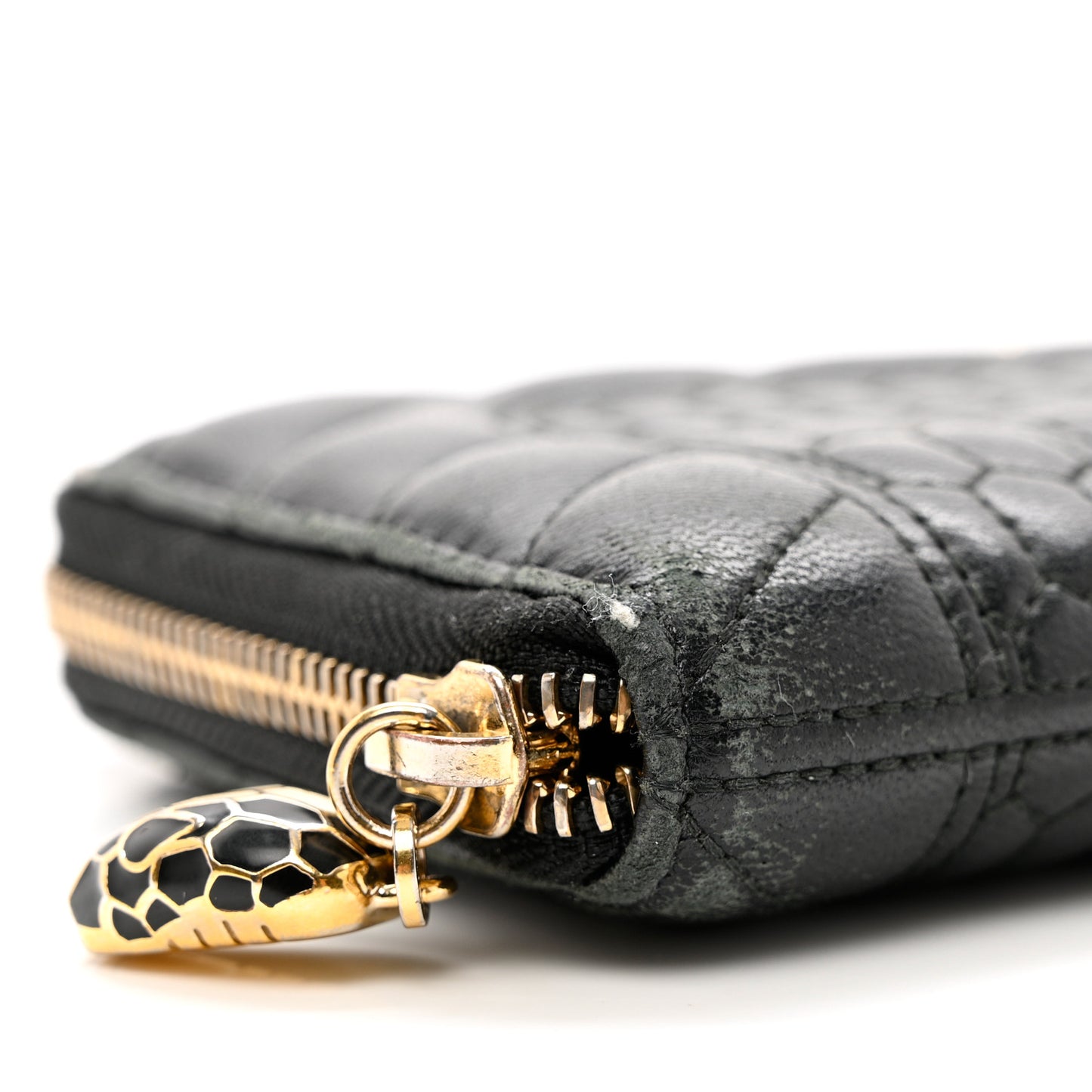 Calfskin Quilted Serpenti Zip Around Wallet Black