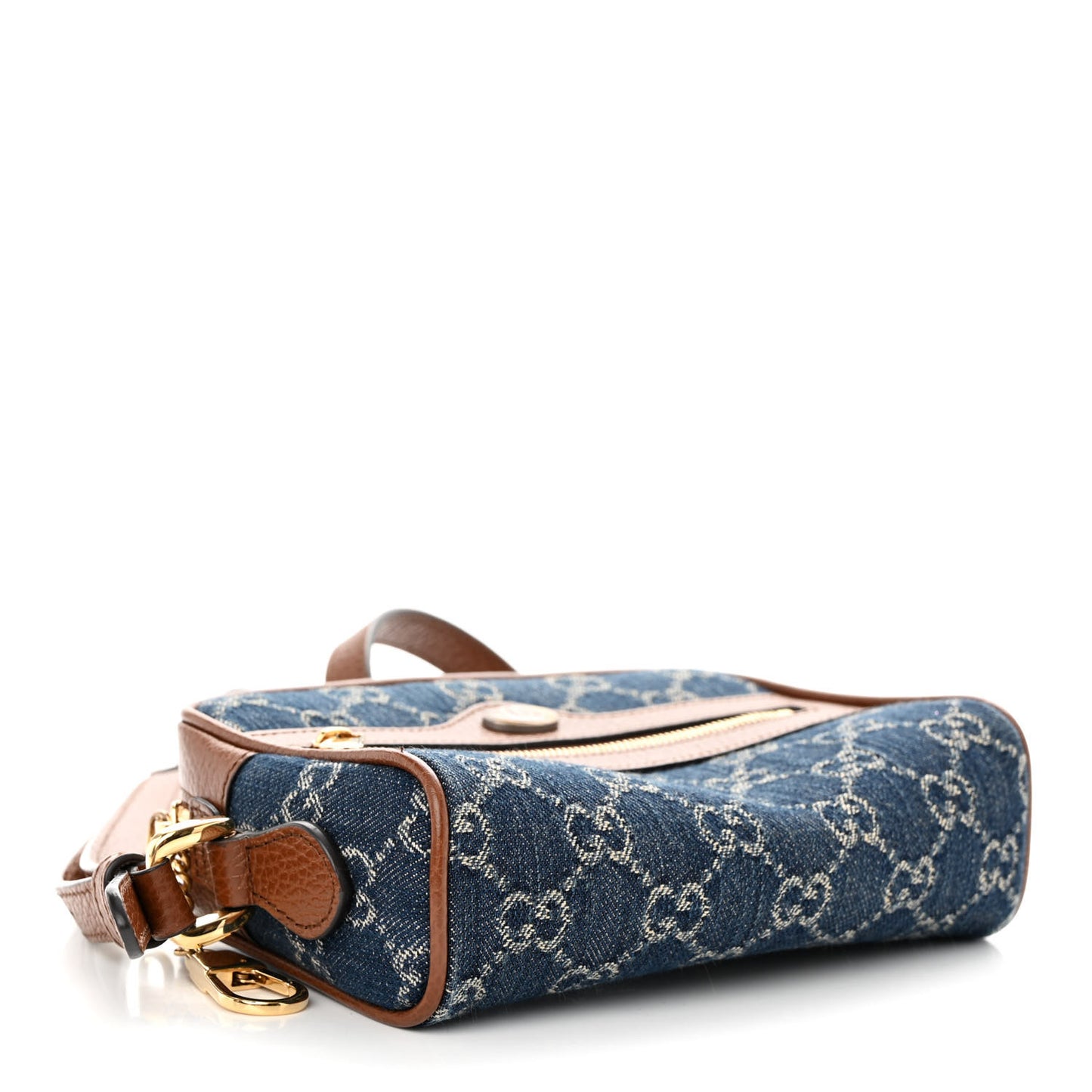 New Denim GG Monogram Dollar Calfskin Mini Ophidia Shoulder Bag Blue Tea Cuir Epilog