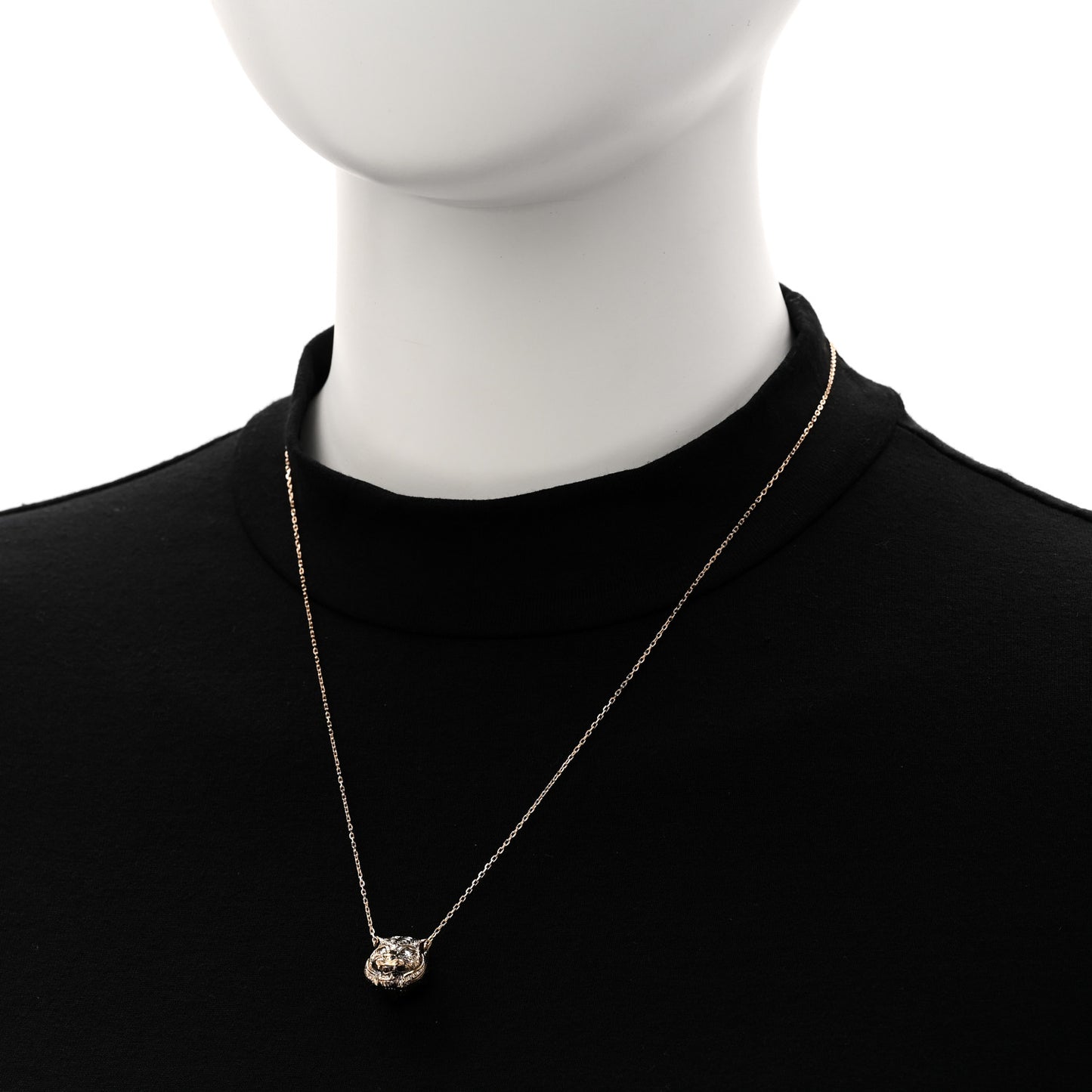 18K Yellow Gold Diamond Onyx Le Marche Des Merveilles Feline Pendant Necklace