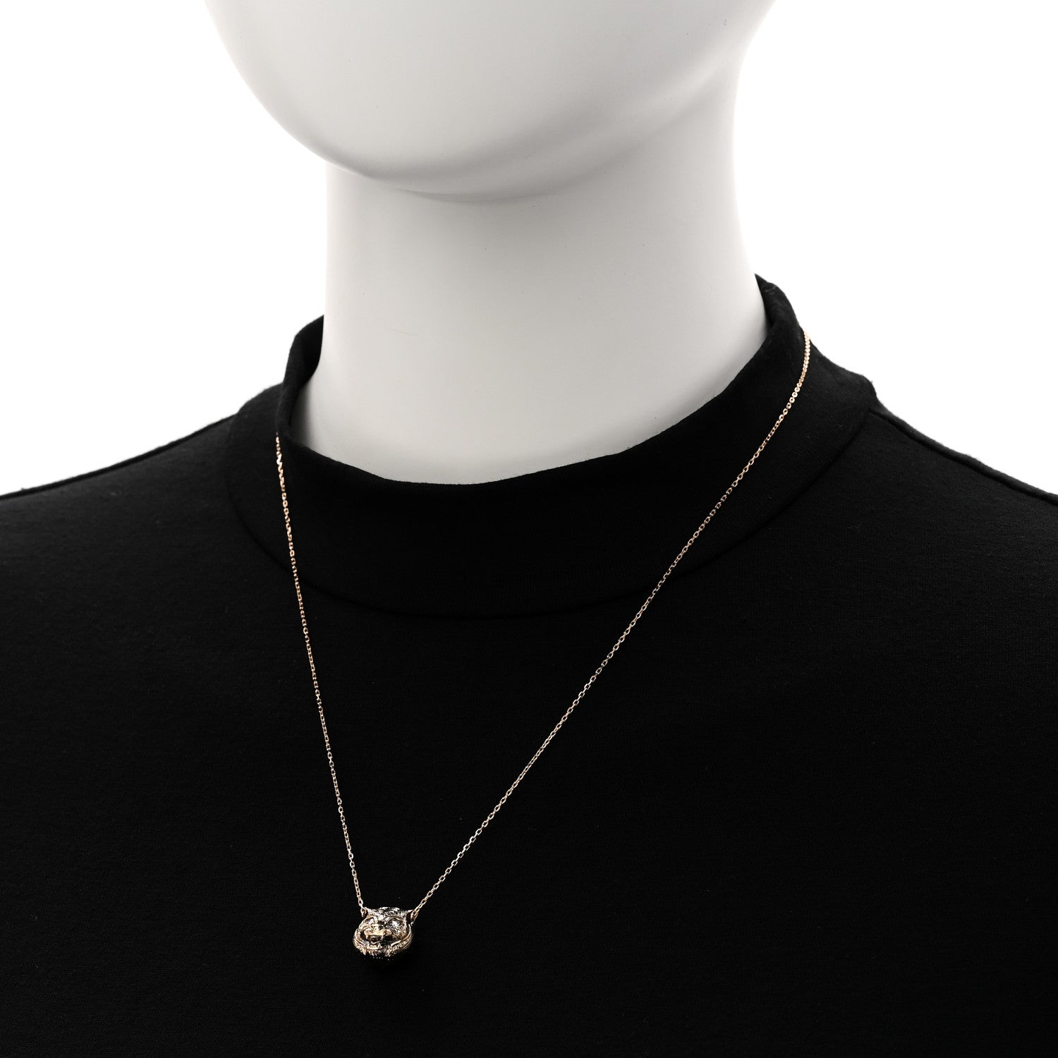 Gucci 18K Yellow Gold Diamond Onyx Le Marche Des Merveilles Feline Pendant Necklace 2 of 5