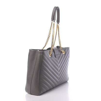 Saint Laurent Grain De Poudre Matelasse Chevron Monogram Shopping Bag Fog 3 of 17