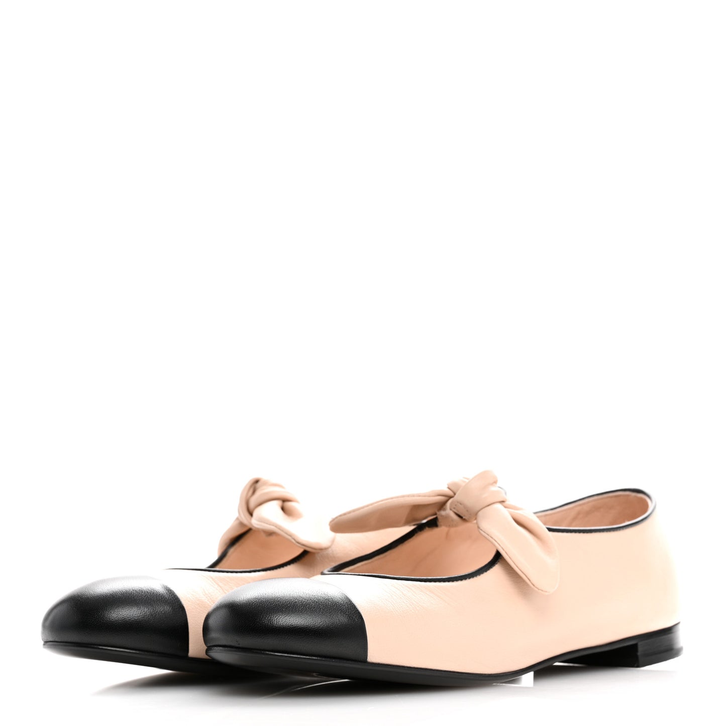Lambskin Bow Mary Jane Flats 38 Beige Black