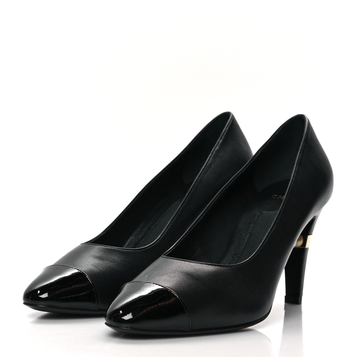 Lambskin Patent Cap Toe Pearl Pumps 39.5 Black