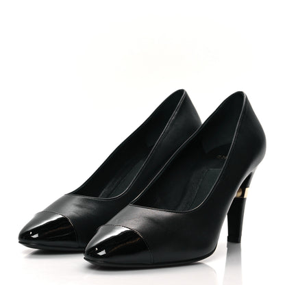 Chanel Lambskin Patent Cap Toe Pearl Pumps 39.5 Black 3 of 9