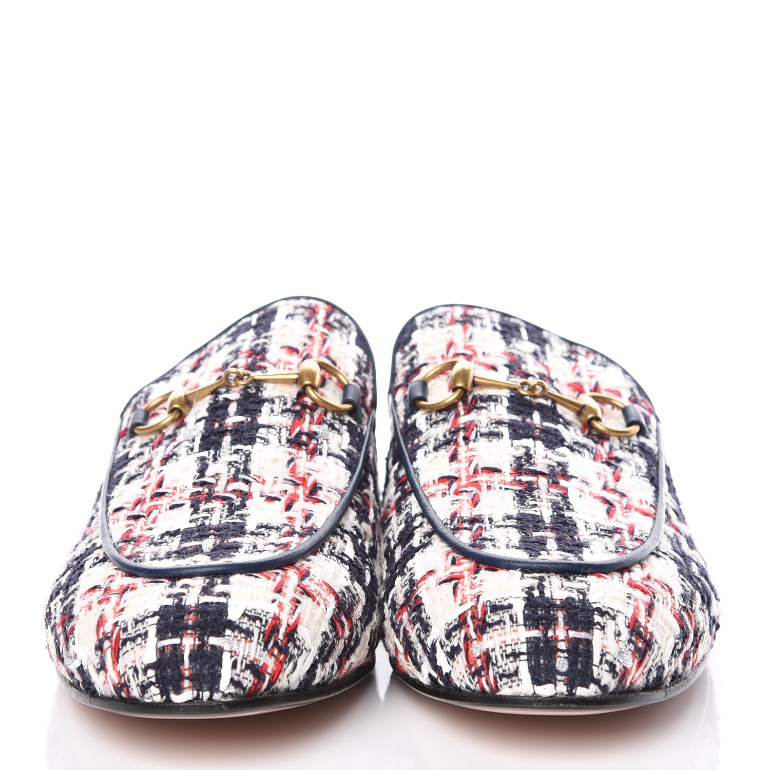 Gucci Tweed Check Womens Princetown Slippers 41 Gardenia Ink Blue Agata 2 of 9