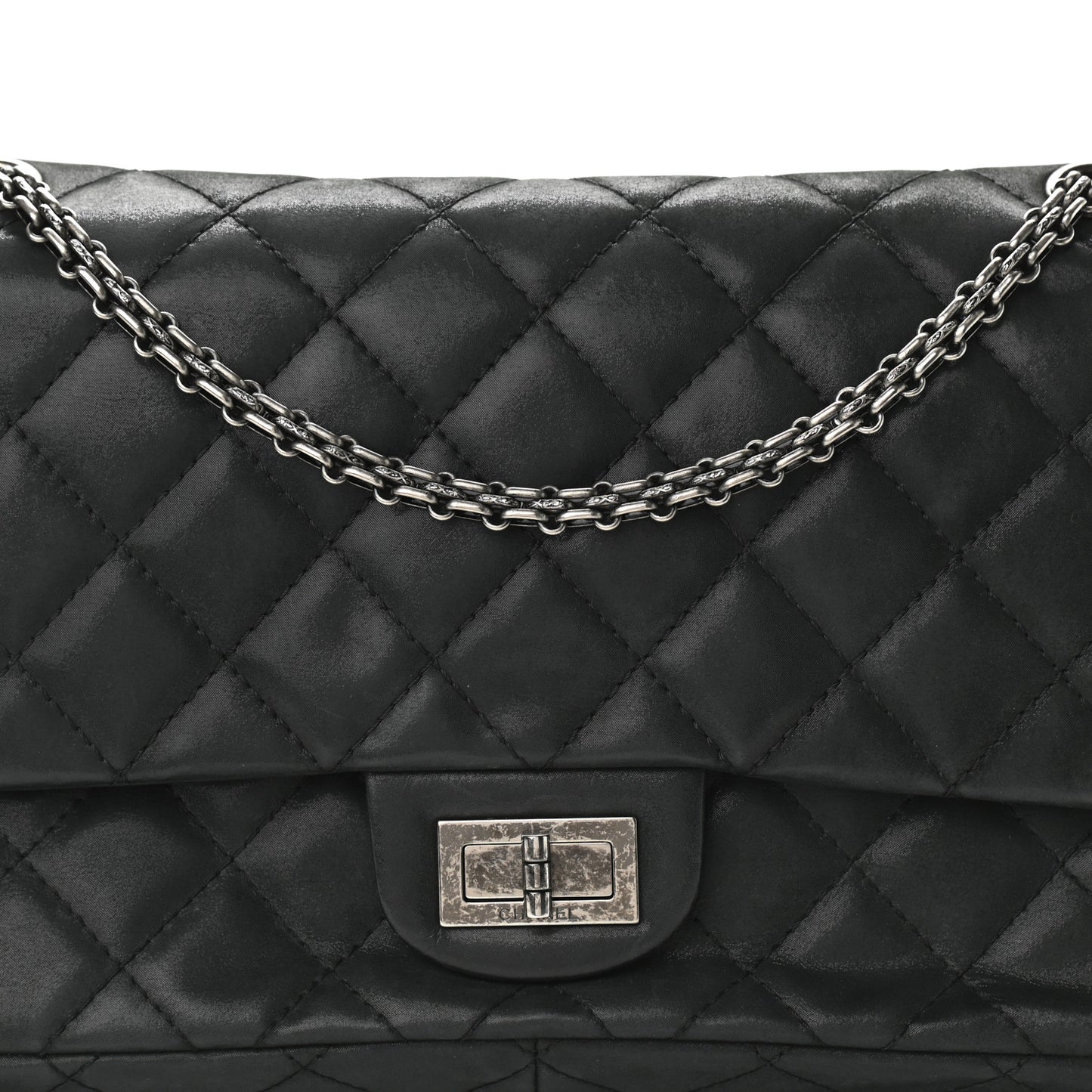 Iridescent Calfskin Quilted 2.55 Reissue 227 Flap Black