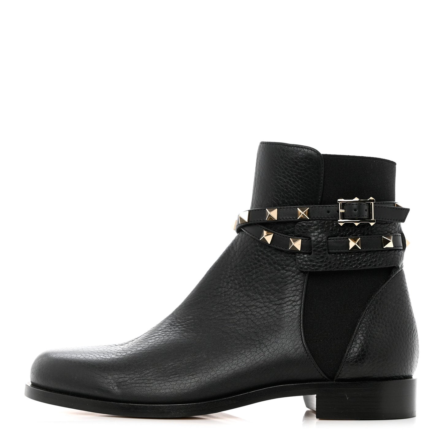 Grained Calfskin Rockstud Beatle Chelsea Ankle Boots 38 Black