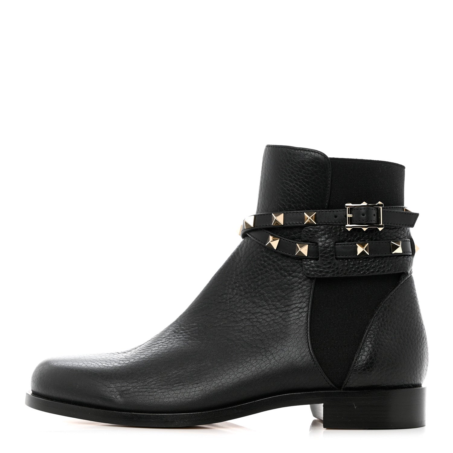 Valentino Garavani Grained Calfskin Rockstud Beatle Chelsea Ankle Boots 38 Black 1 of 12